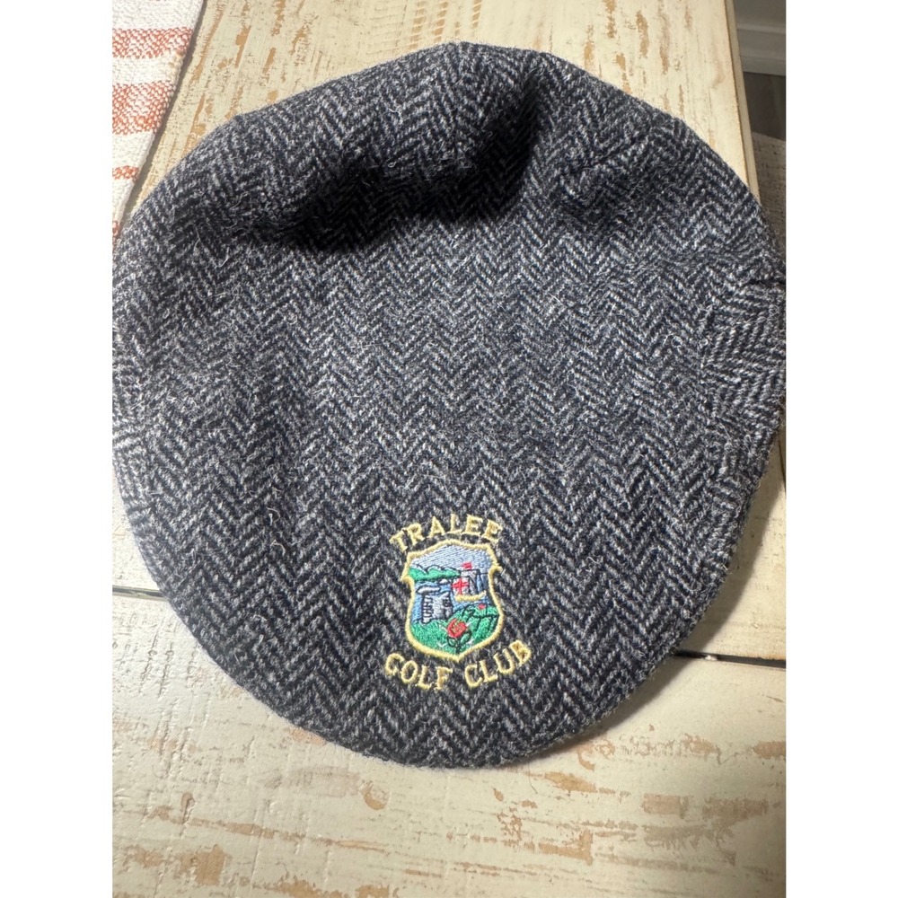 VTG Peterson Harris Tweed Tralee Golf Club Flat Cap Grey Herringbone Wool M